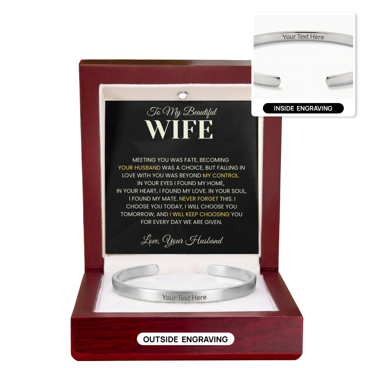 Gift For Wife - Never Forget -  Engravable Bracelet