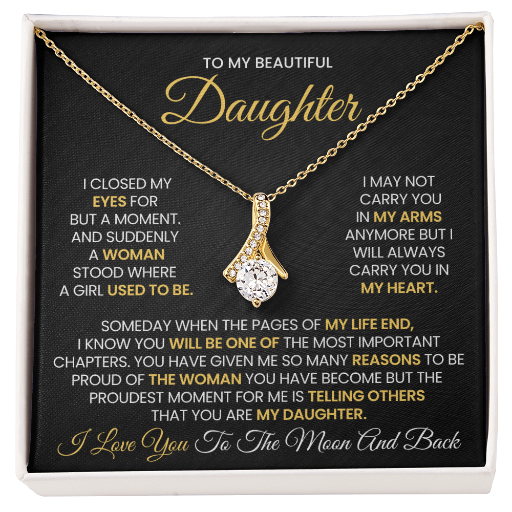 To My Daughter Moon and Back Necklace Gift with Message Card
