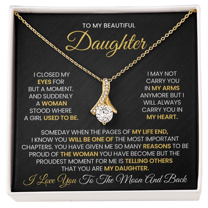 To My Daughter Moon and Back Necklace Gift with Message Card
