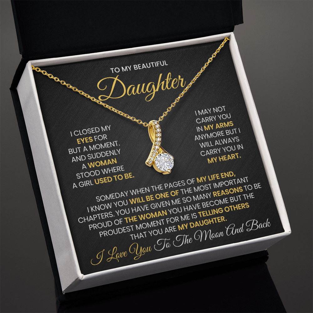 To My Daughter Moon and Back Necklace Gift with Message Card