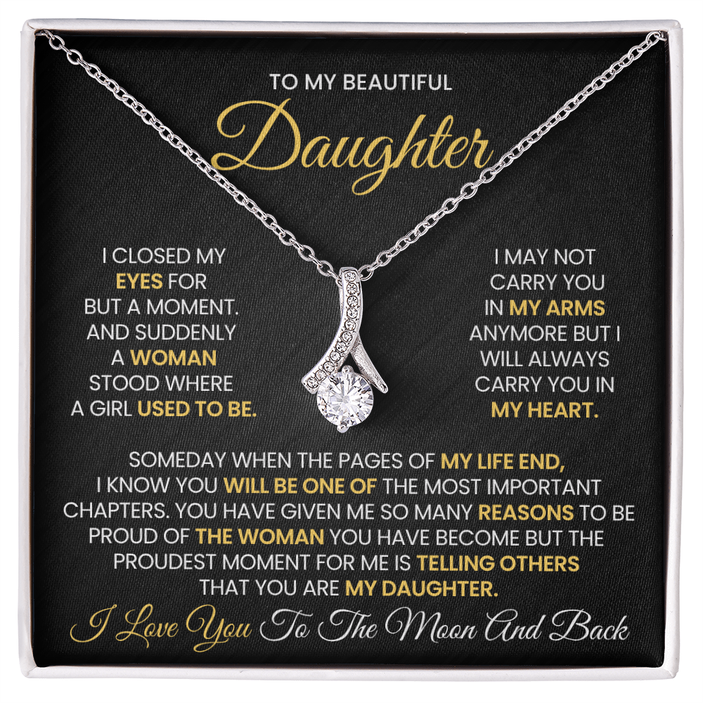 To My Daughter Moon and Back Necklace Gift with Message Card