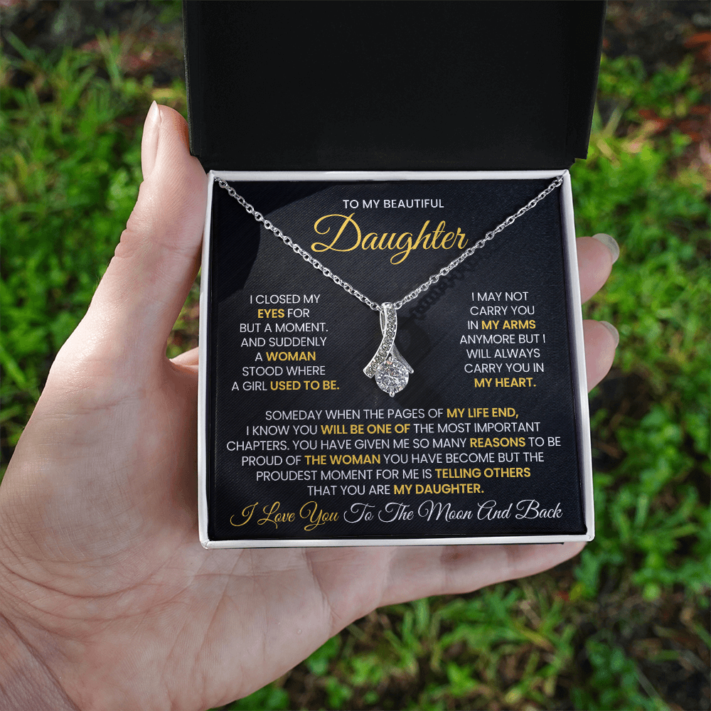To My Daughter Moon and Back Necklace Gift with Message Card