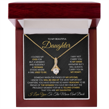 To My Daughter Moon and Back Necklace Gift with Message Card