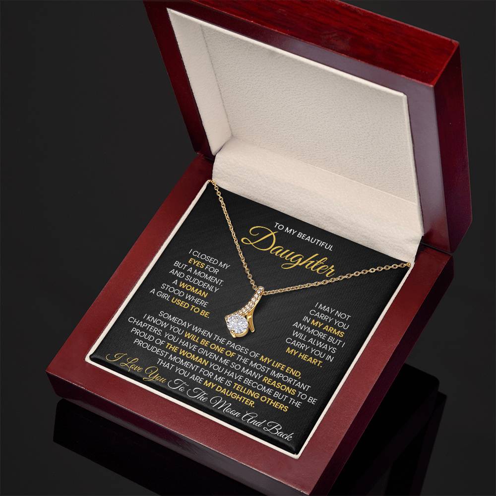 To My Daughter Moon and Back Necklace Gift with Message Card